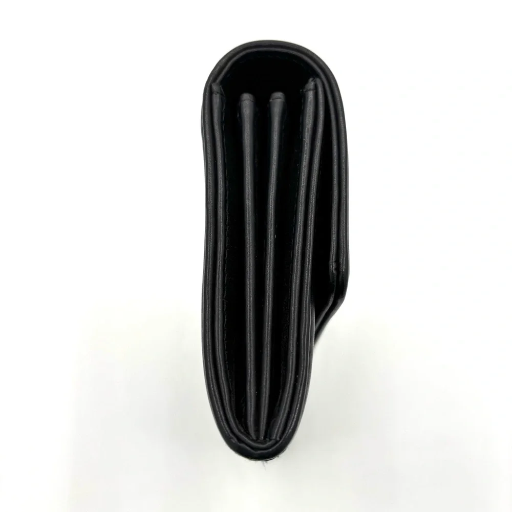 CHANEL Black Quilted Patent‎ Leather Wallet with Elegant Silver Accents